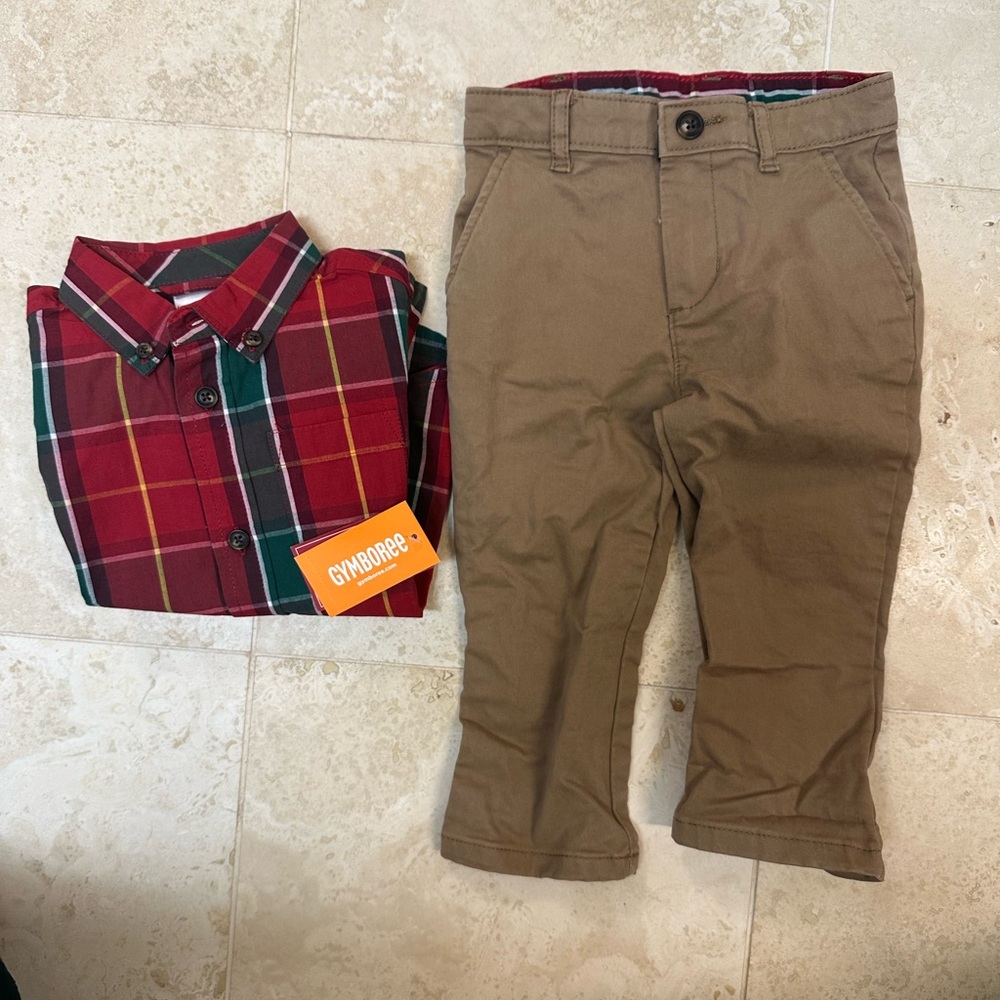 Boys Matching Family Plaid Button Up Shirt and Pants - Holiday Traditions Salsa